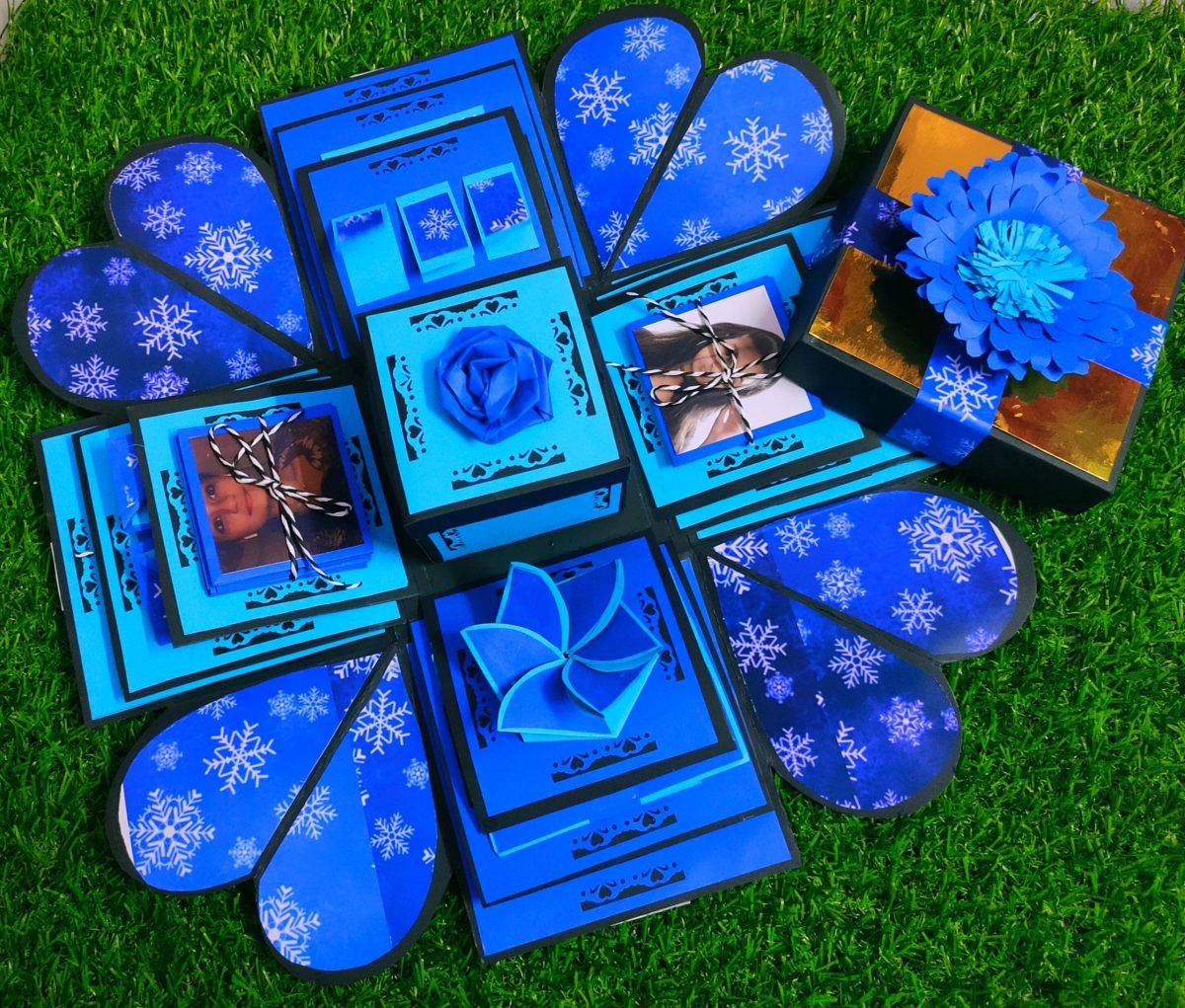 Handmade Blue Photo Explosion Box ( 3 layers )